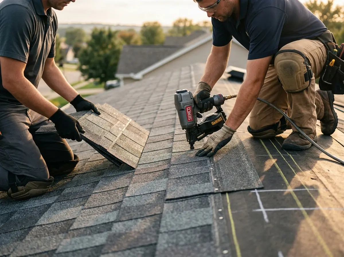 Professional roofer working on a residential roof in Houma